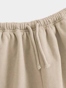 SHEIN 青少年女孩秋冬加絨加厚簡約抽繩寬鬆運動直筒長褲 - 杏色 - 查看 6