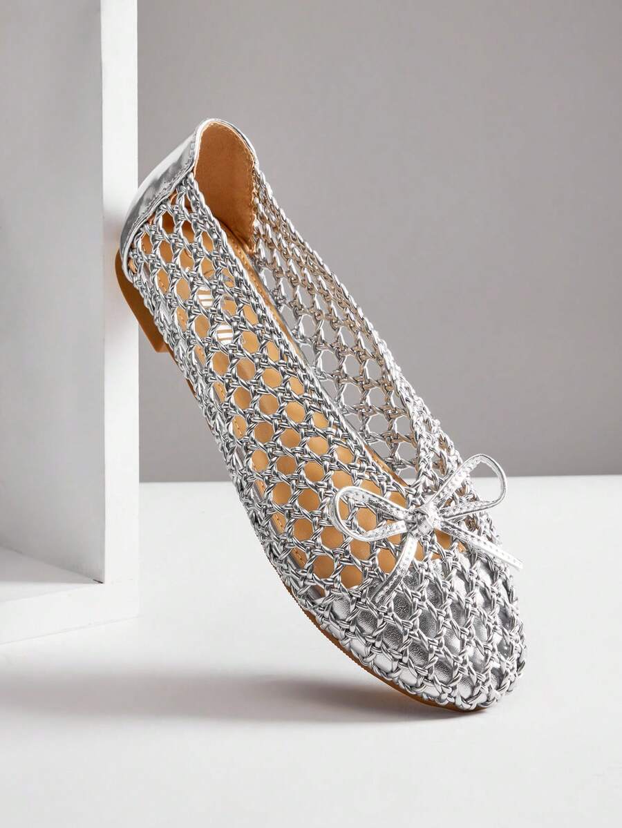 SHUZIA Ladies Elegant Woven PU Ballet Flats - Silver - View 1