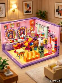 Luxury 639 Pcs Mini Building Blocks Set, Stress Relief Creative House Puzzle Toy For Adults, Exquisite Bedroom Scene Model With Stickers, Decorative Desktop Ornament, Perfect Birthday Gift, Fun DIY Assembly Game Kit For Home Decoration - Multicolor - View 13