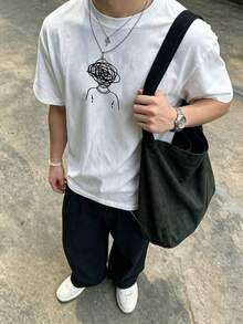 Resyla Men 夏季休閒男士寬鬆短袖T恤，抽象圖案設計，百搭極簡風格，適合通勤、外出與戶外活動 - 白色 - 查看 3