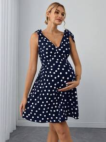 Momance Gaun Hamil Motif Polkadot - Navy Blue - View 3