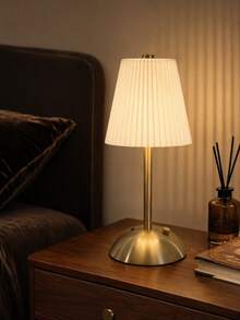 Modern Pleated Fabric Shade Table Lamp, Brass Gold Metal Base Bedside Desk Lamp, Minimalist Decor Night Light For Bedroom Living Room Home Decor - multicolor - View 4
