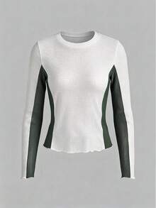 SHEIN Sports Women's Colorblock Patchwork Long Sleeve Outdoor T-Shirt - White - View 1