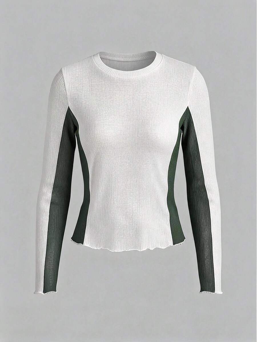 SHEIN Sports Women's Colorblock Patchwork Long Sleeve Outdoor T-Shirt - White - View 1