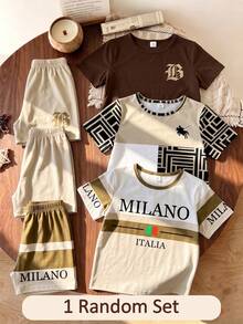 1 Random Set , Pony Series Graphic Print Casual Fashion Crew Neck Sleeve T-Shirt With Color Block Stripes - Multicolor - View 7