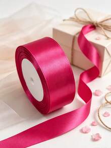 5 Rolls / 10 Rolls 4cm Wide 22.8m Length Fuchsia Glossy Polyester Satin Ribbon, Shiny Gift-Wrapping Ribbon For Bouquet, Gift Box, Wedding, Holiday Party, DIY Bow, Hair Accessories & Handmade Crafts - Rose red - View 2