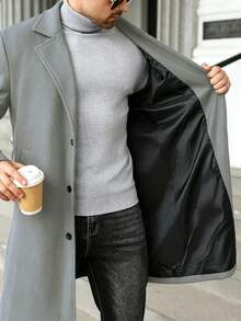 Manfinity Homme 大尺碼男士復古單排扣翻領羊毛混紡夾克外套，附口袋 - 薄荷綠 - 查看 6