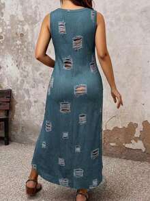EMERY ROSE Vestido Casual de Vacaciones Talla Grande con Estampado de Efecto Denim - Multicolor - Ver 2