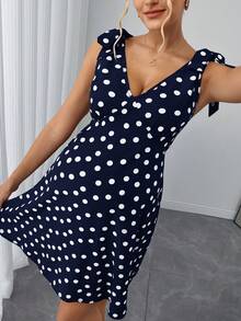 Momance Gaun Hamil Motif Polkadot - Navy Blue - View 4