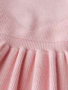 SHEIN Vintaside Kids 6個月至3歲女嬰幼兒粉色荷葉邊3D蝴蝶結針織毛衣洋裝，皮克針織公主裙，適合1歲生日派對、外出、拍照，春秋款 - 杏色 - 查看 8