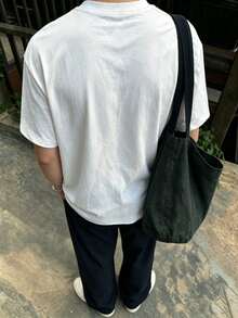 Resyla Men 夏季休閒男士寬鬆短袖T恤，抽象圖案設計，百搭極簡風格，適合通勤、外出與戶外活動 - 白色 - 查看 2