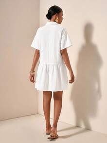 Zivah 100 Cotton Ruffle Hem Button Front Shirt Dress,Dresses For Women Summer Vacation White Casual - White - View 2