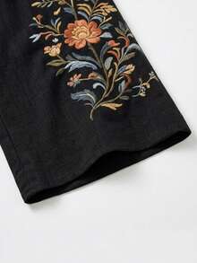 Balvessa Women's Floral Print Casual Vacation Long Pants - Black - View 4