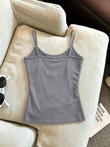 INAWLY Solva Solid Color Slim Fit Casual Summer Tank Top - Grey - View 8