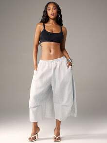 Denimoi Oversized Cropped Sweatpants Fashion Bottoms Cozy Casual Fall Loungewear Streetwear - Grey - View 3