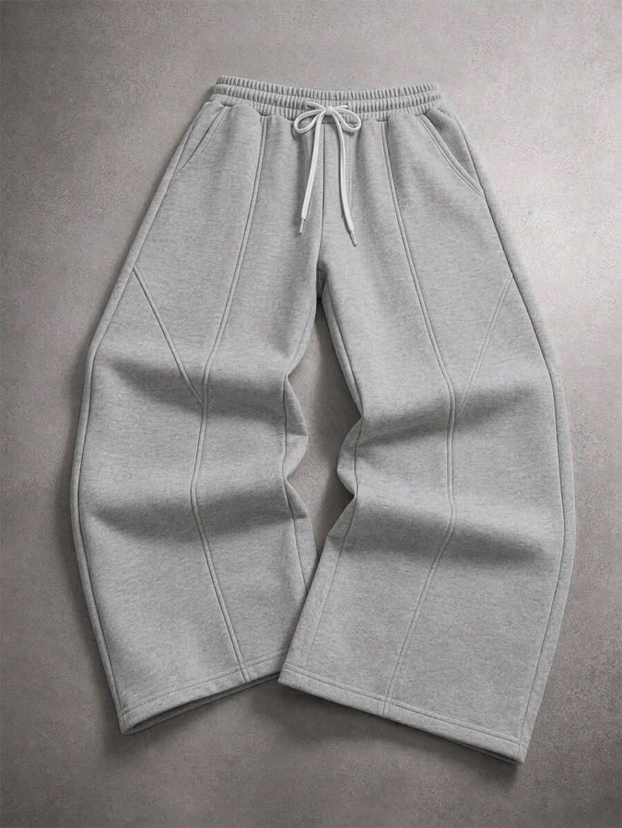 STYNVO Men's Solid Color Drawstring Waist Wide Leg Loose Casual Sweatpants - Light Grey - View 1