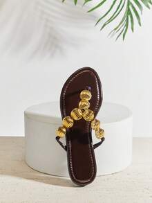 VACAZURE Women's Minimalist Casual Comfy Thong Strap Flat Sandals - Chocolate Brown - View 7