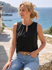 EMERY ROSE Casual Eenkleurig Dames tank tops & cami's Uitgeknipt - Zwart - Bekijken 2