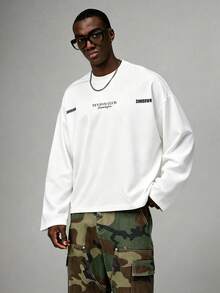 STYNVO Men's Letter Print Casual Daily Long Sleeve T-Shirt - White - View 2