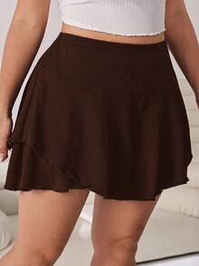 Solflare Brown Casual Plus Size Pleated Design Skorts For Women - Brown - View 3