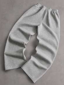 STYNVO Men's Solid Color Drawstring Waist Wide Leg Loose Casual Sweatpants - Light Grey - View 2