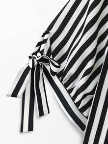 GlowEve CURVE Summer Vintage Loose Colorblock Black And White Round Neck Short Sleeve Bow Casual Plus Size Dress Formal Vacation Birthday - Black and White - View 4
