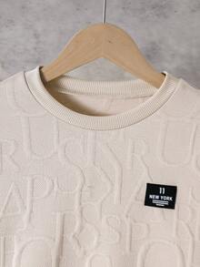 SHEIN Playful Pals Tween Boy Letter Print Round Neck Long Sleeve Loose Casual Sweatshirt - Khaki - View 4