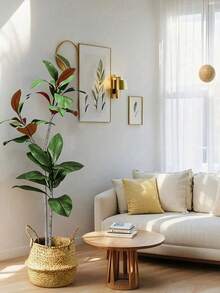 1 Pc 3.6 Ft Artificial Magnolia Tree, Lifelike Faux Silk, Autumn Tropical Style, Green, Tree Shape, Ficus Rubber Tree Leaves, Violin Leaves, Artificial Greenery, For Home, Garden, Office, Balcony, Living Room, Wedding, Party Decor, Indoor Decoration. - Multicolor - View 3
