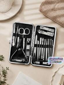19Pcs Gold Manicure & Pedicure Tool Set With Storage Case, Portable Stainless Steel Nail Care Kit For Women Men, Complete Nail Clipper Set For Travel Home Salon Gift - Multicolor - View 1