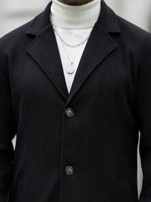 Manfinity CasualCool 男士純色翻領長袖單排扣休閒大衣 - 黑色 - 查看 6