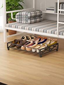 Steel Pipe With Wheel Bed Frame, Movable Shoe Rack, Bedside Storage, Corner Storage, Home Use, Entryway Sofa, Student Dormitory, Simple Shoe Rack. - Black - View 7