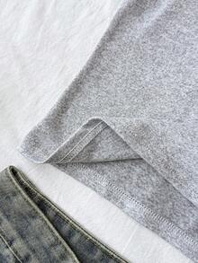 Teen Girl Teen Girls Knit Grey And White Colorblock Polo Collar Casual T-Shirt - Grey - View 5