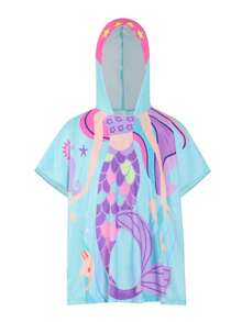 SHEIN Young Girl Cartoon Graphic Hooded Cover Up - Multicolor - View 3