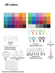 24/48/72/96-Color Mixed Bean Set Box, 2.6 Mm Multi-Color Mixed Bean Filling Bag, DIY Handcrafted Mixed Bean Set, Includes Hanging Cord, Keychain, Square Nail Board, Storage Box, Tweezers. Suitable For Birthdays, Halloween, Gifts. - one size fits all - View 9