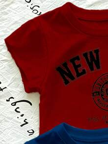 1 Random Set 6pcs English Letter Digital Print Short Sleeve Tops, Boys Toddler Crew Neck Short Sleeve Tops 6pcs, Fashion Casual, Suitable - Multicolor - View 5