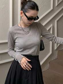 FRIFUL Women's Mesh Sheer Top, Summer Apparel - Grey - View 3