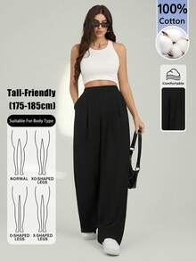 SHEIN Tall 女款休閒時尚黑色寬腿商務通勤長褲 - 黑色 - 查看 3