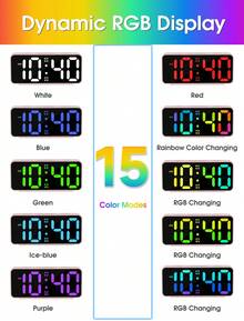 1pc RGB Digital LED Alarm Clock, 15 Color Modes, Large Mirror Display, Dual Alarms, Adjustable Brightness, USB-C Powered Desk Clock For Bedroom Office - multicolor - View 4