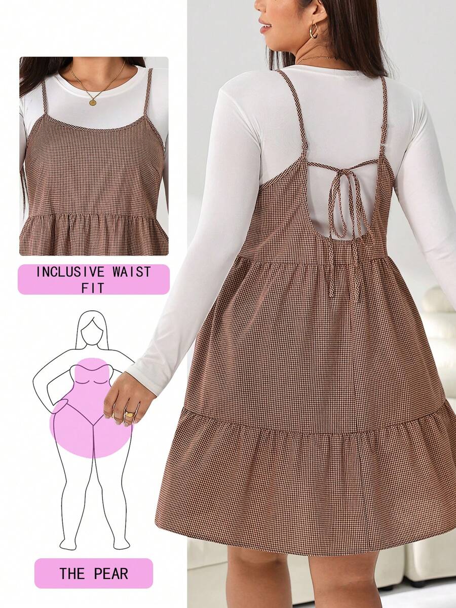 Solflare Plus Size Vacation Plaid Ruffle Hem Cami Dress - Multicolor - View 1