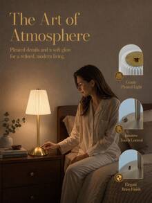 Modern Pleated Fabric Shade Table Lamp, Brass Gold Metal Base Bedside Desk Lamp, Minimalist Decor Night Light For Bedroom Living Room Home Decor - multicolor - View 2