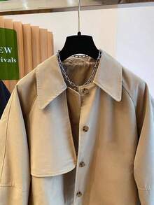 GlowEve Women's Solid Color Raglan Long Sleeve Single-Breasted Casual Trench Coat - Khaki - View 4