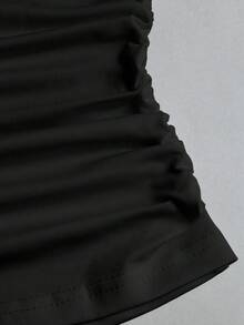 Sweetra 女款V領對比蕾絲抽繩背心，適合日常穿著，性感優雅，休閒度假風 - 黑色 - 查看 4