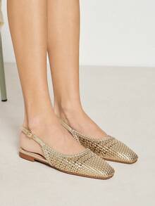 SHUZIA Ladies Elegant Crochet Woven PU Slingback Mules - Gold - View 4