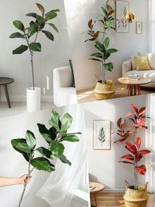1 Pc 3.6 Ft Artificial Magnolia Tree, Lifelike Faux Silk, Autumn Tropical Style, Green, Tree Shape, Ficus Rubber Tree Leaves, Violin Leaves, Artificial Greenery, For Home, Garden, Office, Balcony, Living Room, Wedding, Party Decor, Indoor Decoration. - Multicolor - View 5