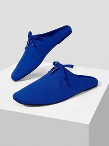 Mnmlis Sapphire Suede Closed Toe Female, Front Strap V-Cut Square Toe Flat Bottom, Eye-Catching Dating Atmosphere(Recommend Ordering One Size Smaller) Fall Shoes - Royal Blue - View 1