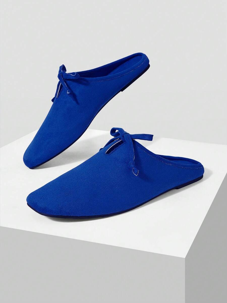 Mnmlis Sapphire Suede Closed Toe Female, Front Strap V-Cut Square Toe Flat Bottom, Eye-Catching Dating Atmosphere(Recommend Ordering One Size Smaller) Fall Shoes - Royal Blue - View 1