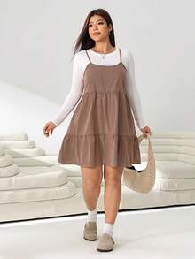 Solflare Plus Size Vacation Plaid Ruffle Hem Cami Dress - Multicolor - View 2