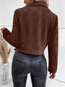 SHEIN Women's Solid Color Long Sleeve Zip-Up Casual Motorcycle Jacket - Mocha Brown - View 2