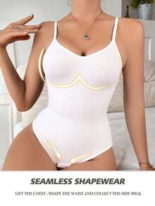 SHEIN Women's Solid Color Seamless Shapewear Bodysuit - White - View 6