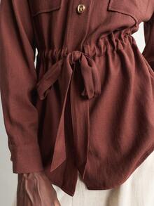 Aalyst Women's Button Half-Placket Long Sleeve Waist Tie Casual Shirt - Brown - View 7